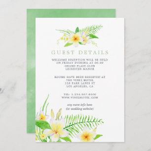 Exotic Watercolor Frangipani Wedding Guest Details Invitation