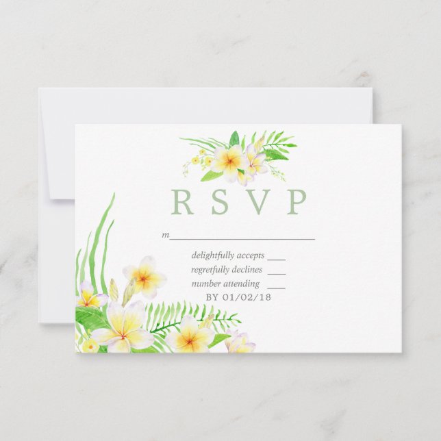 Exotic Watercolor Frangipani Wedding RSVP (Front)