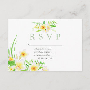 Exotic Watercolor Frangipani Wedding RSVP Card