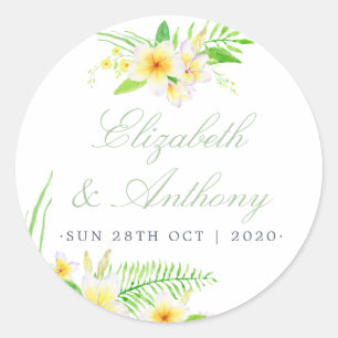 Exotic Watercolor Frangipanis Wedding Classic Round Sticker