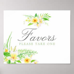 Exotic Watercolor Frangipanis Wedding Favours Sign