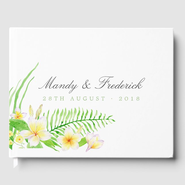Exotic Watercolor Frangipanis Wedding Guest Book (Front)