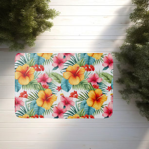 Exotic Watercolor Hawaiian Floral Bath Mat