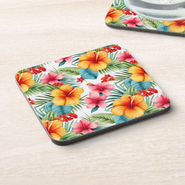 Exotic Watercolor Hawaiian Floral Coaster (Left Side)