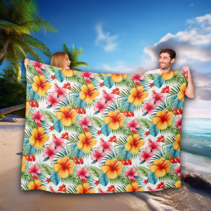 Exotic Watercolor Hawaiian Floral Fleece Blanket