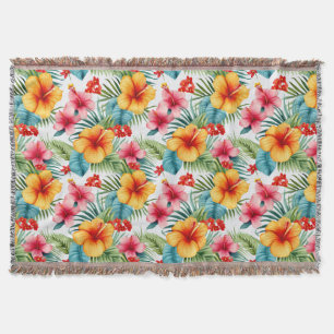 Exotic Watercolor Hawaiian Floral Throw Blanket
