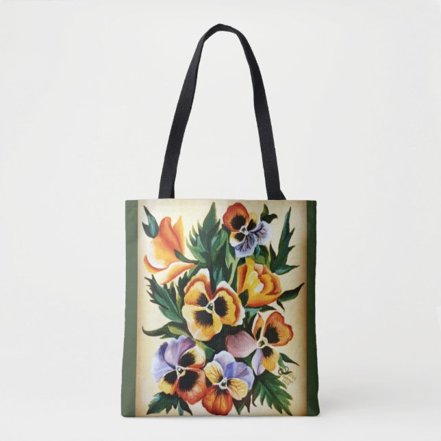 Exotic Watercolor Multicolored Pansies Tote Bag (Front)