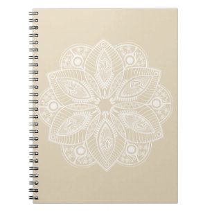 Exotic White Mandala on Beige Background Notebook