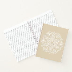 Exotic White Mandala on Beige Background Notebook