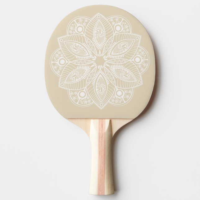 Exotic White Mandala on Beige Background Ping Pong Paddle (Front)