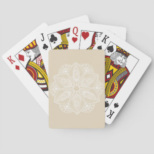Exotic White Mandala on Beige Background Playing Cards