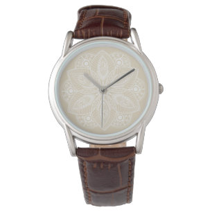 Exotic White Mandala on Beige Background Watch