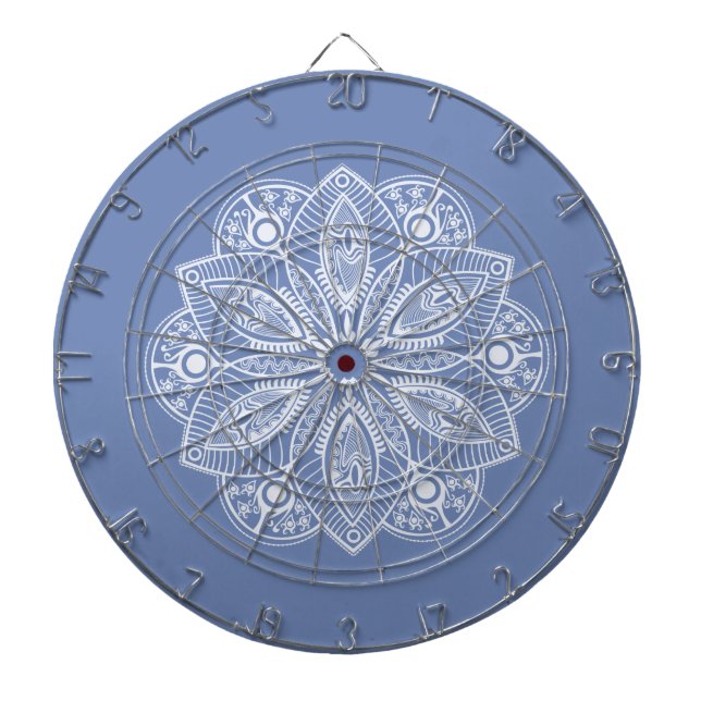 Exotic White Mandala on Blue Background Dartboard (Front)