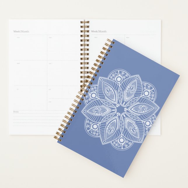Exotic White Mandala on Blue Background Planner (Display)