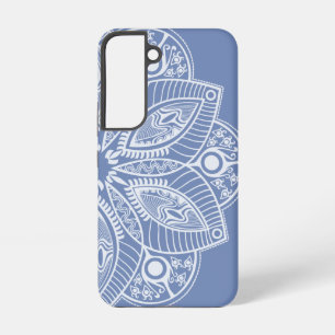 Exotic White Mandala on Blue Background Samsung Galaxy Case
