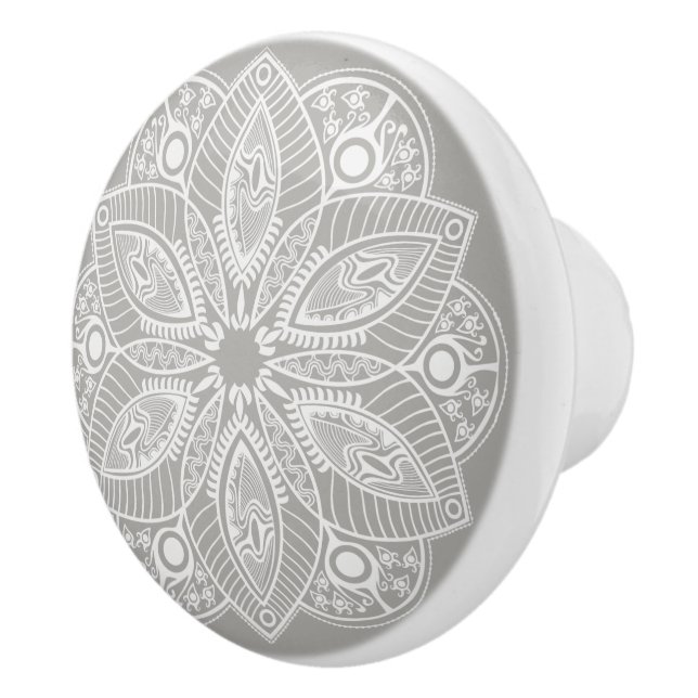 Exotic White Mandala on Grey Background Ceramic Knob (Right)