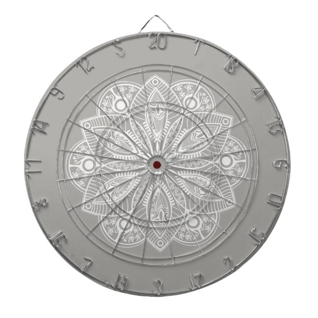 Exotic White Mandala on Grey Background Dartboard (Front)