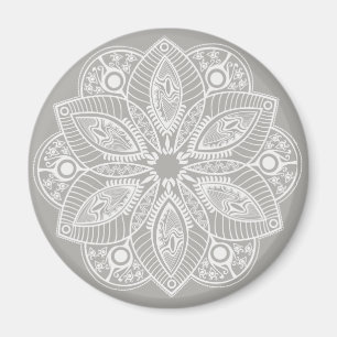 Exotic White Mandala on Grey Background Magnet