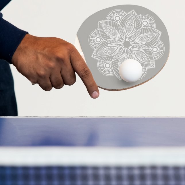Exotic White Mandala on Grey Background Ping Pong Paddle (Insitu)
