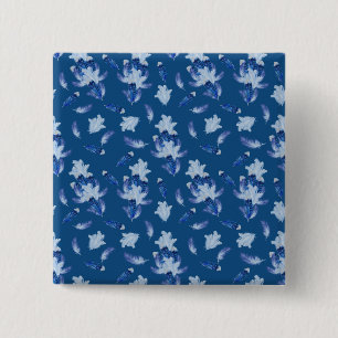 Exotic-White Parrot Blue tone Feathers Repeats 15 Cm Square Badge