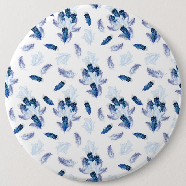 Exotic-White Parrot Blue tone Feathers Repeats 6 Cm Round Badge (Front)