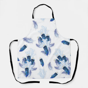 Exotic-White Parrot Blue tone Feathers Repeats  Apron