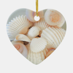 Exotic White Peach Sea Shells, Summer Beach Ceramic Ornament