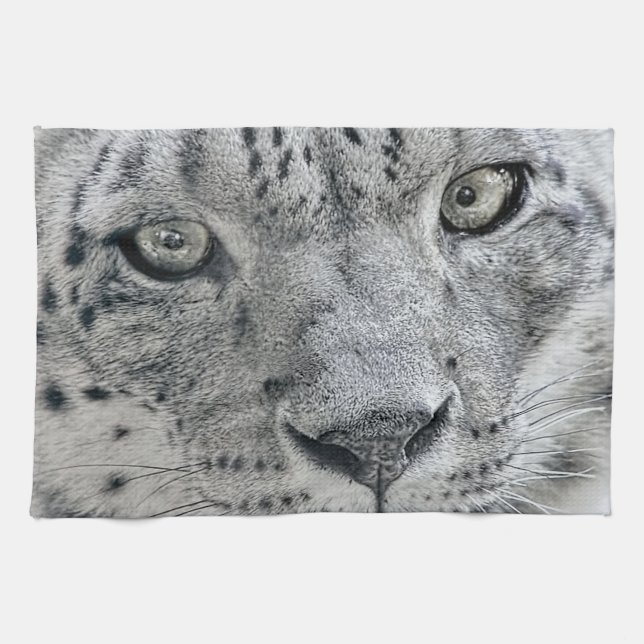 Exotic White Snow Leopard Tea Towel (Horizontal)
