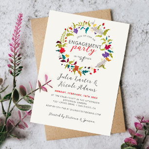 Exotic Wood Wildflower Wreath Engagement Party Invitation