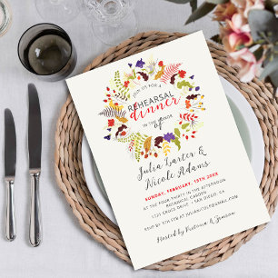 Exotic Wood Wildflower Wreath Rehearsal Dinner Invitation