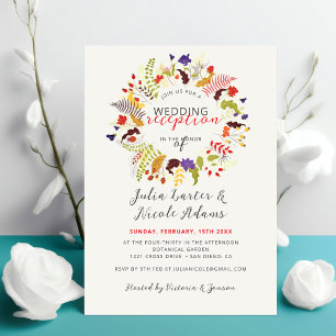 Exotic Wood Wildflower Wreath Wedding Reception Invitation