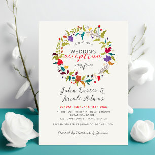 Exotic Wood Wildflower Wreath Wedding Reception Invitation