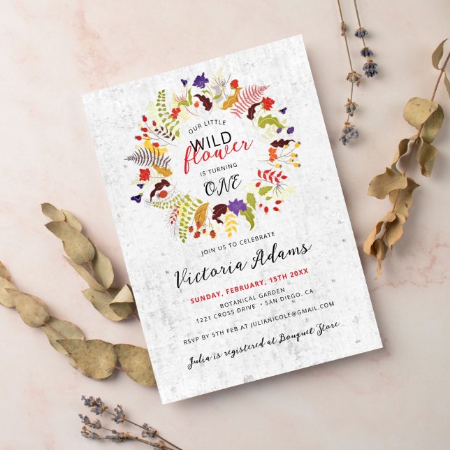 Exotic Woodland Wildflower Wreath Birthday Invitation (Creator Uploaded)