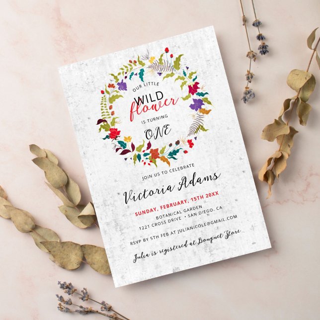 Exotic Woodland Wildflower Wreath Birthday Invitation (Creator Uploaded)