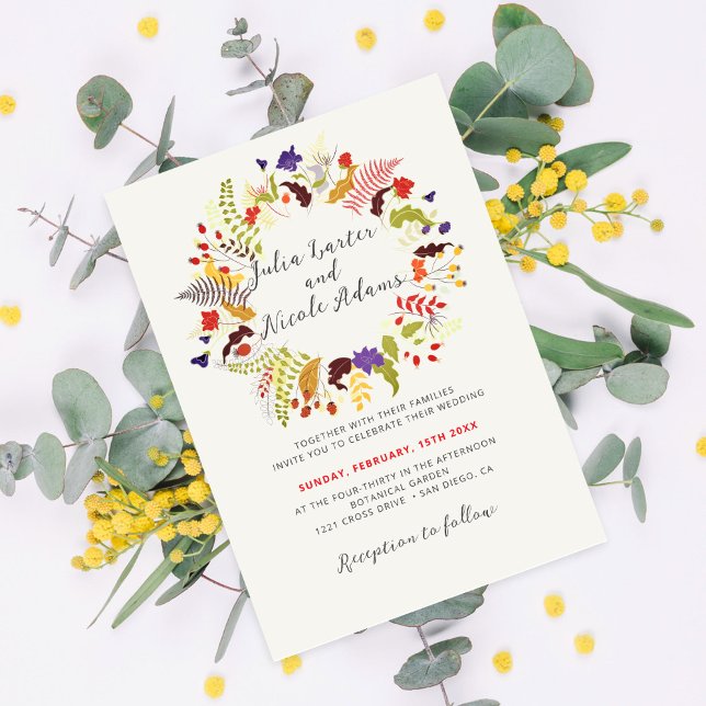 Exotic Woodland Wildflower Wreath Wedding Invitation (Creator Uploaded)