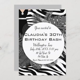 Exotic zebra print elegant birthday invitation