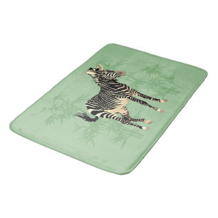 Exotic Zebra with Bamboo Bath Mat