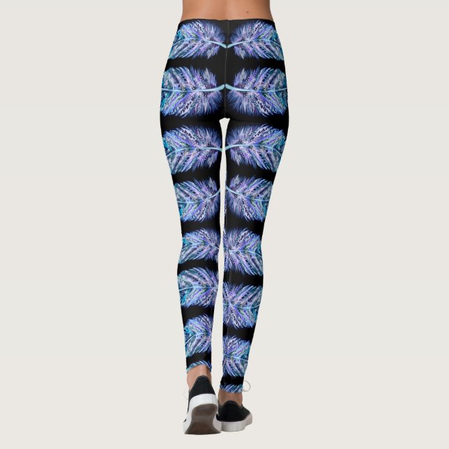 Exotix Blue Feathers Black Leggings - Choose Colou (Back)
