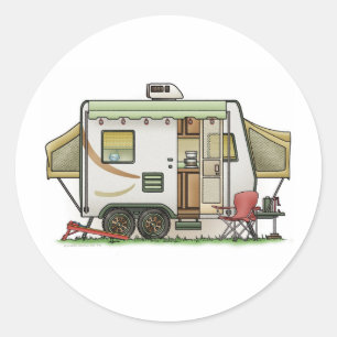 Expandable Hybred Trailer Camper Classic Round Sticker