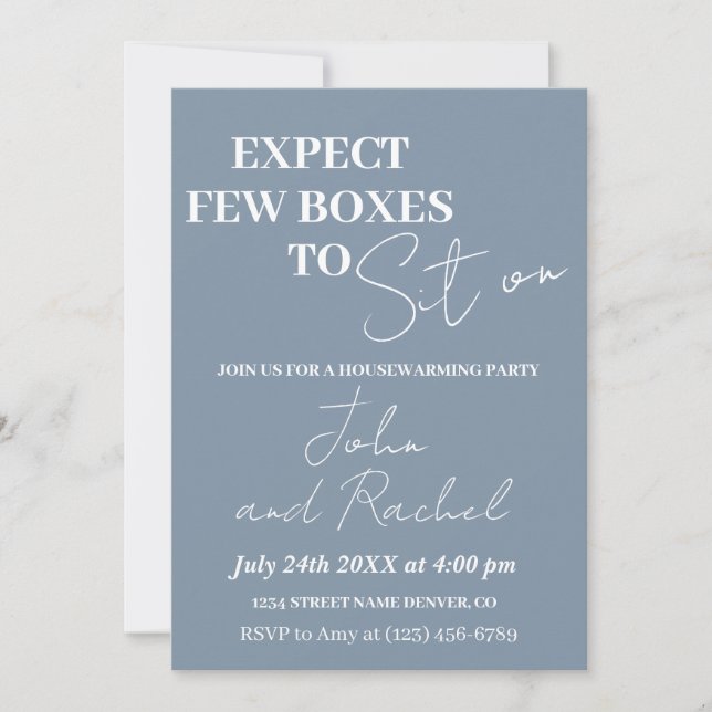 Expect few boxes to sit on fun housewarming party  invitation (Front)