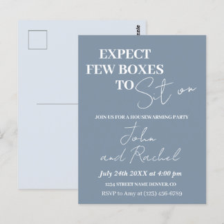 Expect few boxes to sit on fun housewarming party postcard