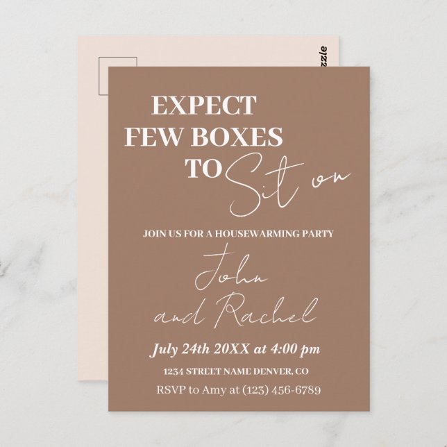 Expect few boxes to sit on fun housewarming party  postcard (Front/Back)