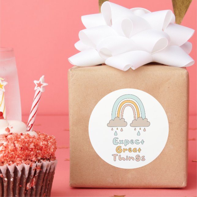 Expect great things motivational rainbow colourful classic round sticker (Party)