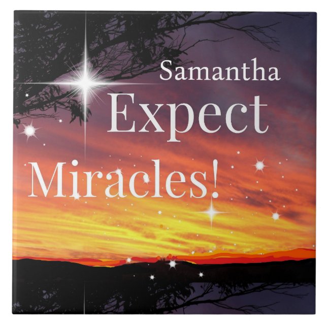 Expect Miracles Sparkle Sunset Get Well Soon Name Ceramic Tile (Front)