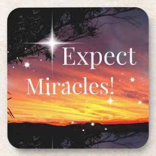 Expect Miracles Sparkle Sunset Inspirational Quote Coaster