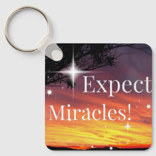Expect Miracles Sparkle Sunset Inspirational Quote Key Ring