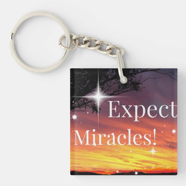 Expect Miracles Sparkle Sunset Inspirational Quote Key Ring (Front)