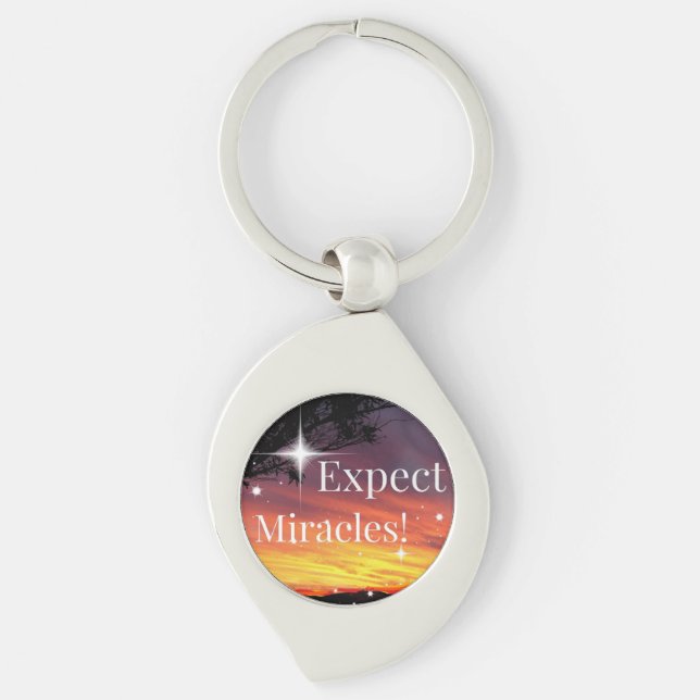 Expect Miracles Sparkle Sunset Inspirational Quote Key Ring (Front)