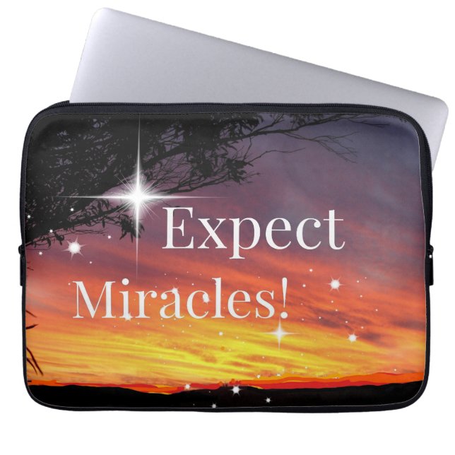 Expect Miracles Sparkle Sunset Inspirational Quote Laptop Sleeve (Front)