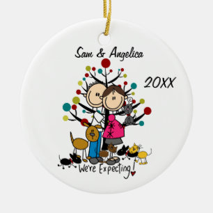 Expectant Couple 3 Dogs 3 Cats Ornament